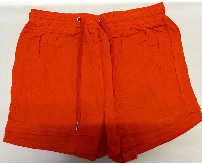 Summer Women's Suit Short Sets Outfits Muslin Suit For Women 2025 Two Piece Female Clothing Solid Button Outfits