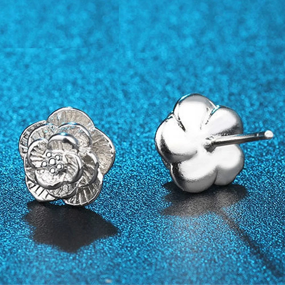 Hot 925 Sterling Silver Pretty rose Flower stud Earrings for Women Fashion classic party wedding Jewelry Holiday gifts San Remo Shops