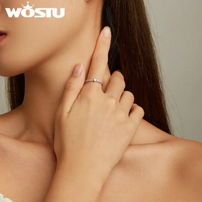 Real 925 Sterling Silver Simple Love Heart Clear Zircon