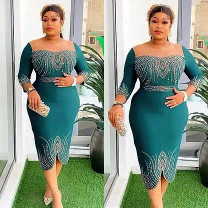 Halbarm Polyester Schwarz Rot Grün Blau Midikleid Kleider