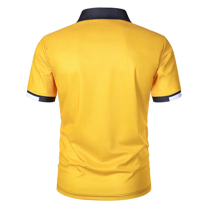 Men Summer New Short Sleeve Fashion Spell Color Lapel Golf Polo Shirt Men Sport Button Business Casual Golf Polo Shirt Tops