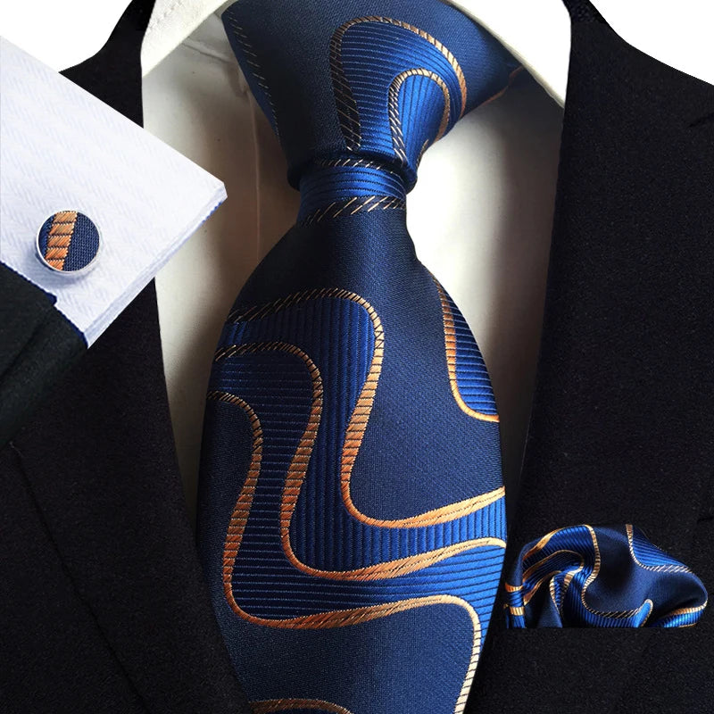 Blue Silver Paisley Silk Ties For Men 8cm Wide Wedding Necktie Pocket Square Cufflinks Gift Set Suit Party Business Accessories San Remo Shops