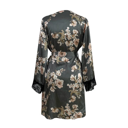 Satin Nightgown Lace Robe with Belt