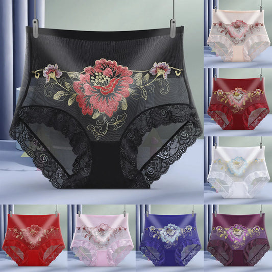 Lace Floral Embroidery Sexy Panties Women See Through Lingerie Comfortable Briefs High Waist Seamless Transparent Underwear