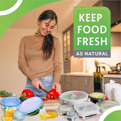 6Pcs Round Lids Food Silicone Cover Reusable Airtight Stretch