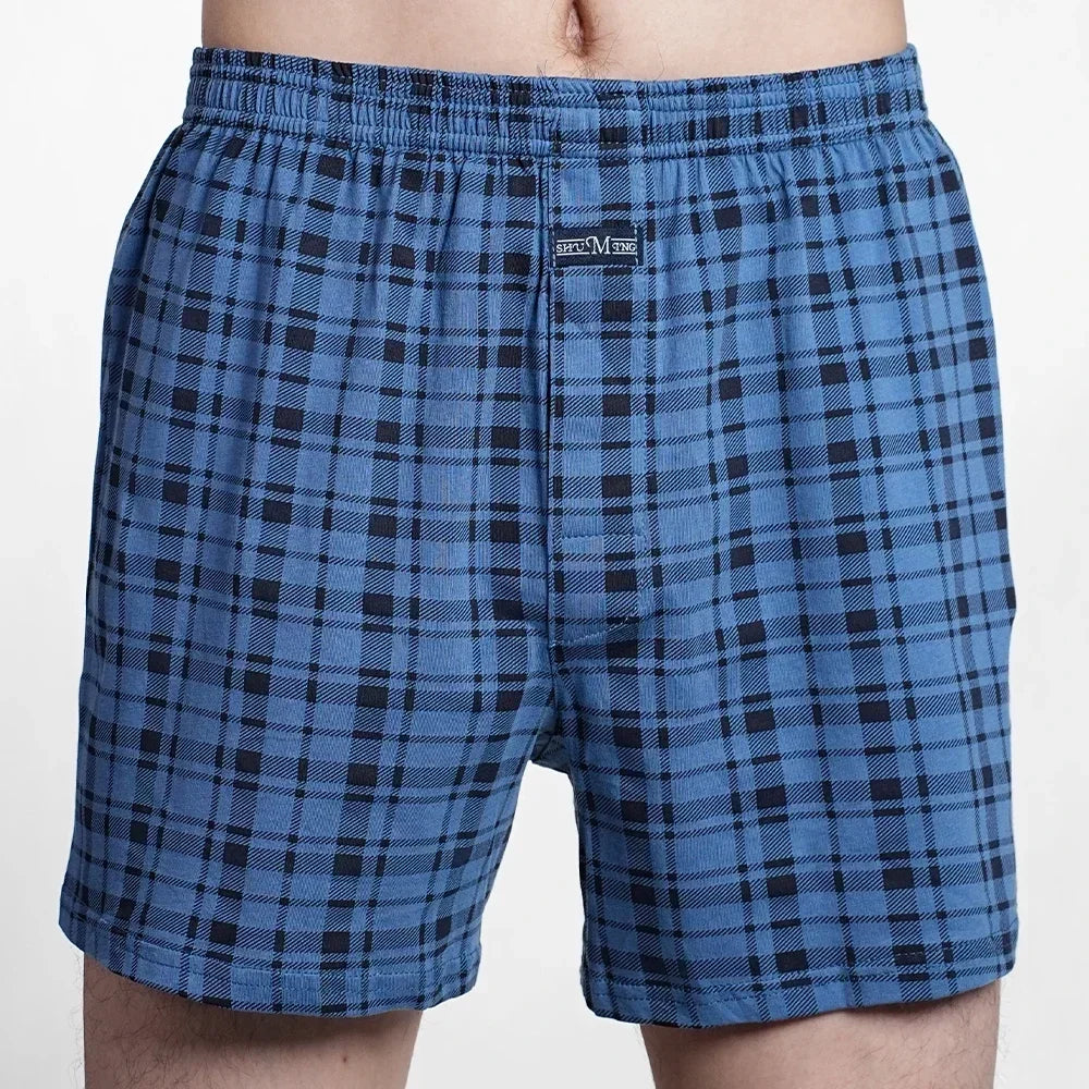 Men's 100% Cotton Boxer Shorts Foreskin Underwear High Waist Big Underpants Casual Plaid Plus Size Aro Alo Allo Pants M-3XL