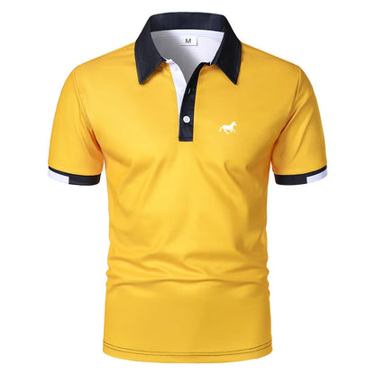 Men Summer New Short Sleeve Fashion Spell Color Lapel Golf Polo Shirt Men Sport Button Business Casual Golf Polo Shirt Tops