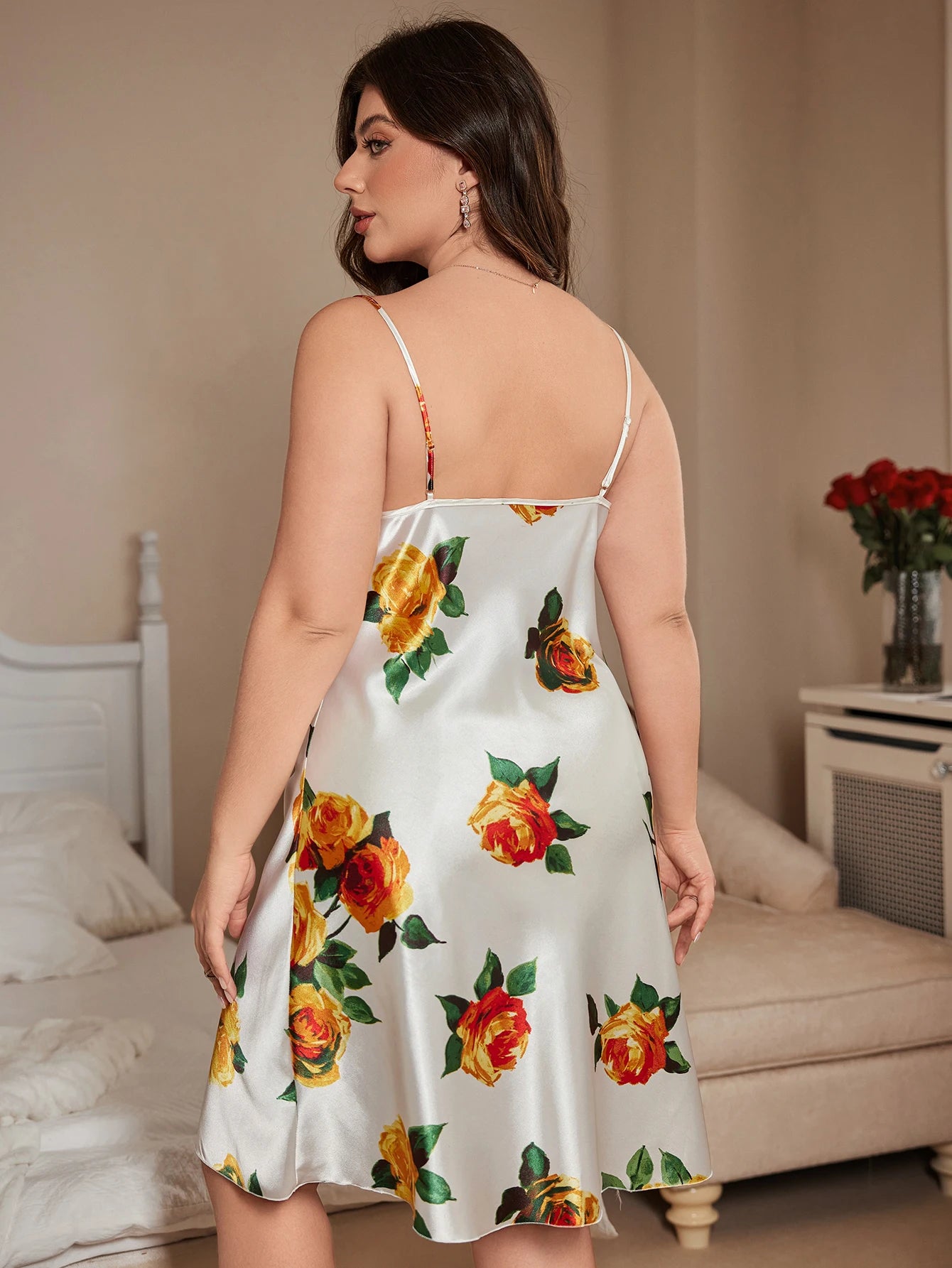 Sexy plus size women's Spaghetti Strap Sleep Dress casual and comfortable Floral Print women's pajamas