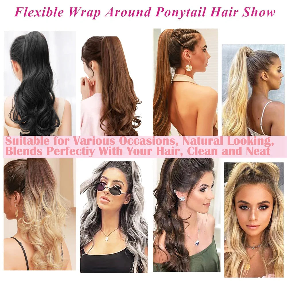 32inch Synthetic PonyTail Long Layered Flexible Wrap Around Fake Tail Hair Extensions Natural Curly Hairpiece for Women San Remo