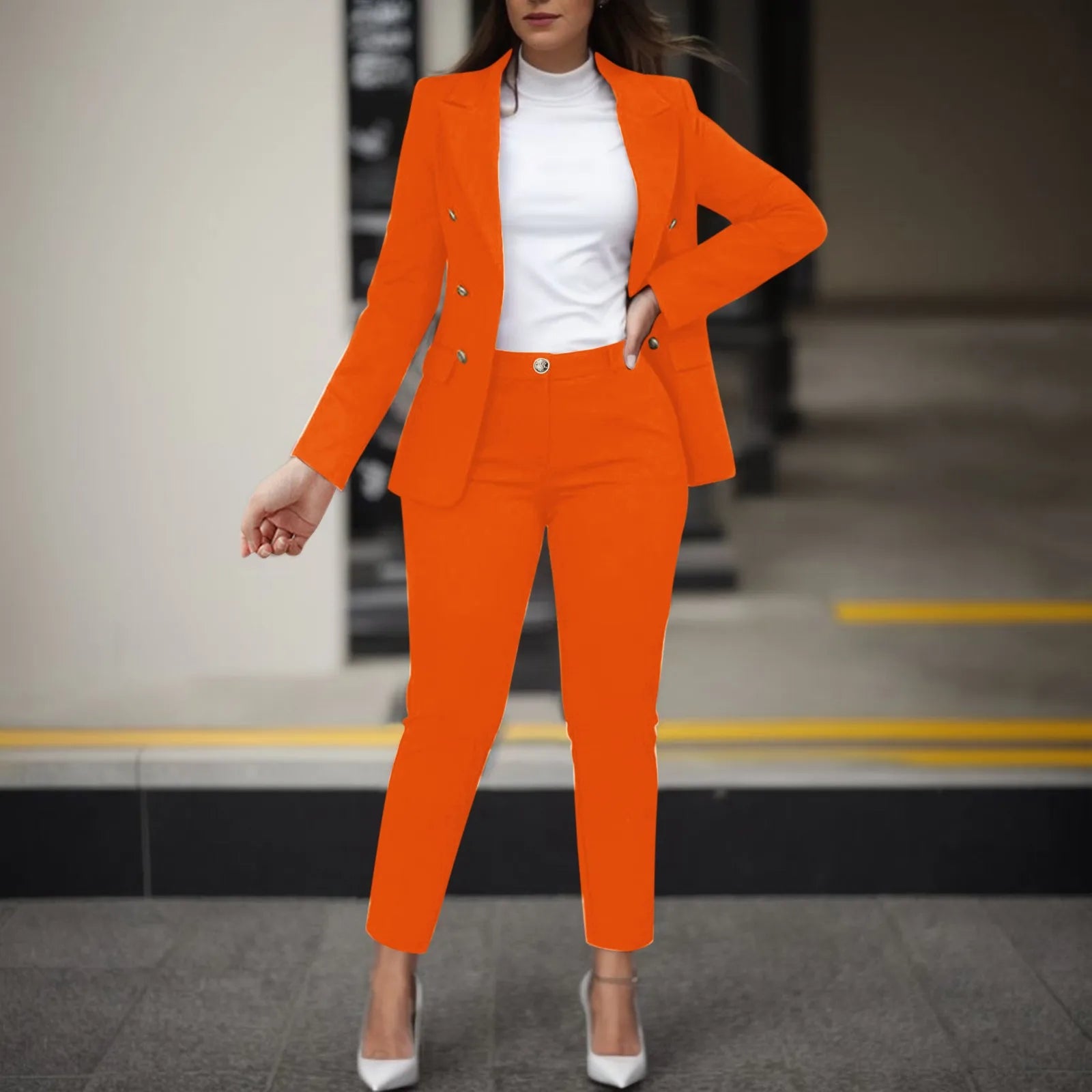 2023 Women's Two Pieces Pant Sets Formal Business Double Breasted Blazers Jacket And Pants 2 Piece Set Elegant Ladies Pant Suits San Remo Shops