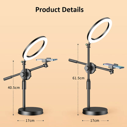 YELANGU Overhead Tripod With 6CM Ring Light Table Tabletop Shooting With Phone Holder Boom Arm For Live Youtube Streaming Video San Remo Shops