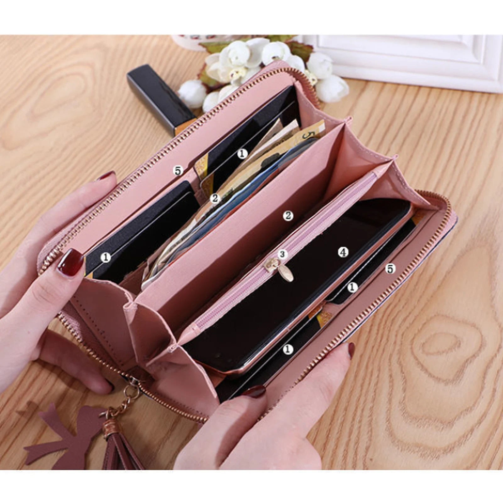 High Quality Women Wallets Lady Purses Wristlet Handbags Coin Purse Zipper Long Clutch Wallet Card Holder Burse Bags Billfold San Remo