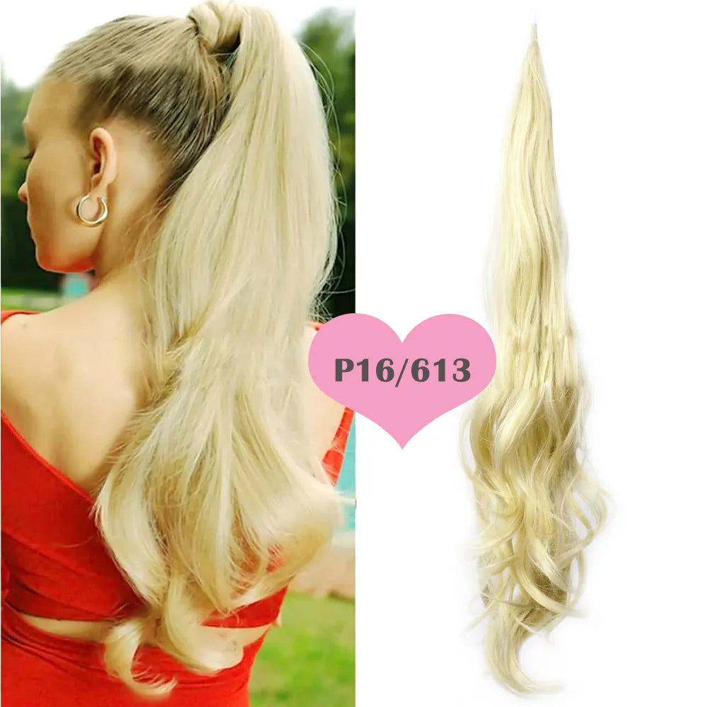 32inch Synthetic PonyTail Long Layered Flexible Wrap Around Fake Tail Hair Extensions Natural Curly Hairpiece for Women San Remo