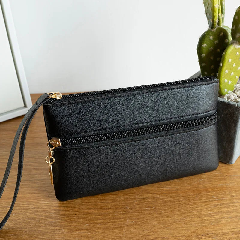 Portable Card Holder Fashionable Small Double Zipper Ladies Bag Elegant Clutch for Gift