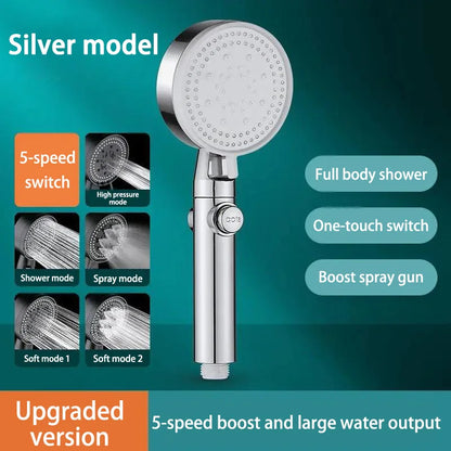 5-Mode High Pressure Showerhead, Water Saving, Handheld Spray
