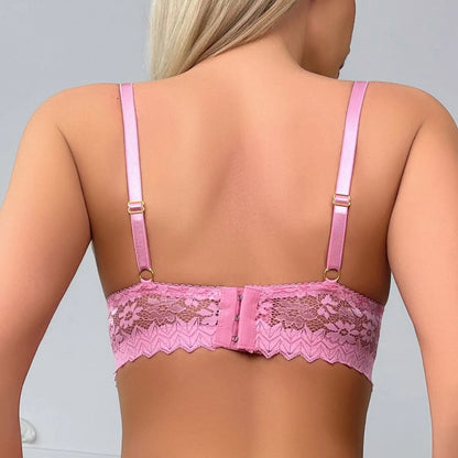 Push Up Padded Bra with Rhinestone and Metallic Texture Lace Design