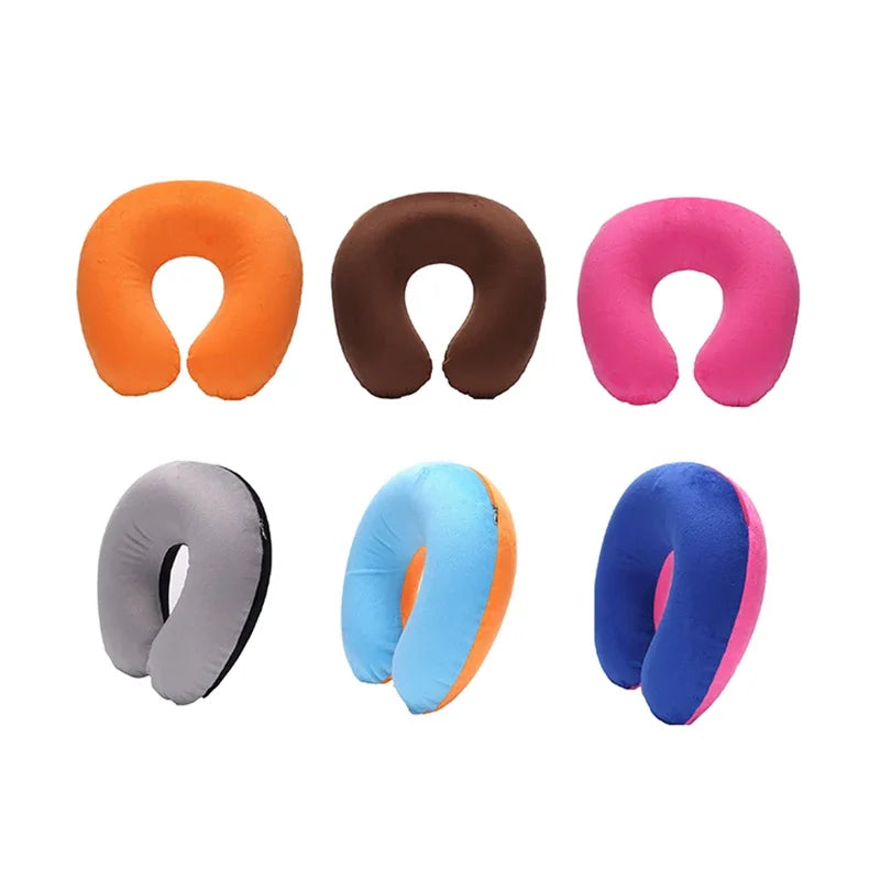 U-shaped Travel Pillow Car Air Flight Office Inflatable Neck Pillow Short Plush Cover PVC Support Headrest Soft Nursing Cushion San Remo Shops