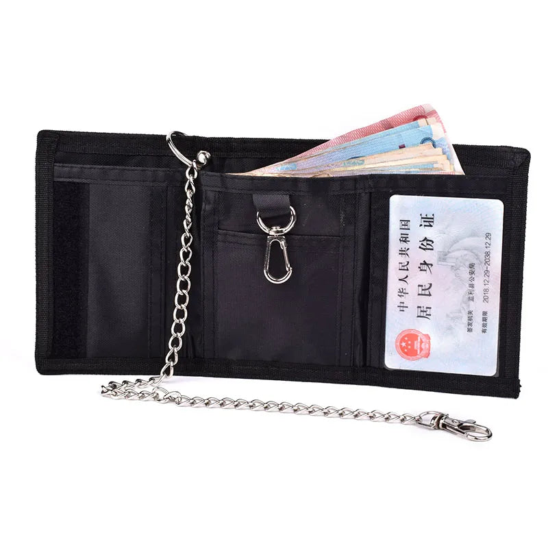 Men's Casual Nylon Tri-Fold Wallet Fashion Mini Card Holder Cash Wallet with Chain New Design Male Short Key Chain Wallet San Remo Shops