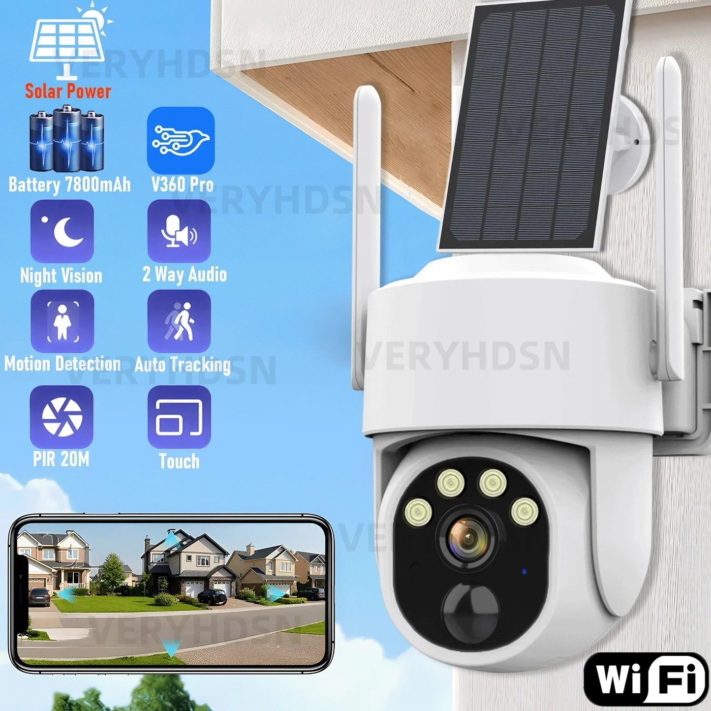 5MP Camera Wifi Outdoor 2K Surveillance Security Camera Solar Panel Surveillance Camera 7800mAh IP66 Wireless 2 Way Talk Detect San Remo