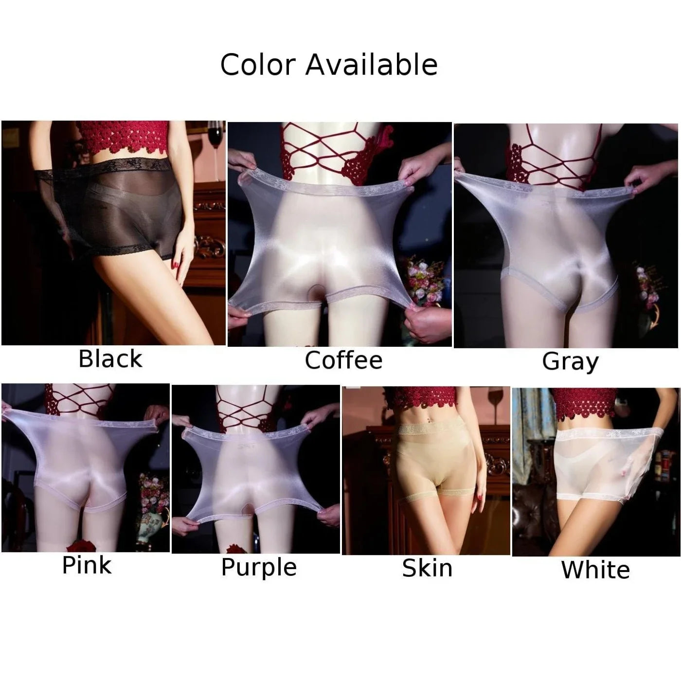 Women Sexy Transparent  Oil Sheer Glossy Silky Panties See Through