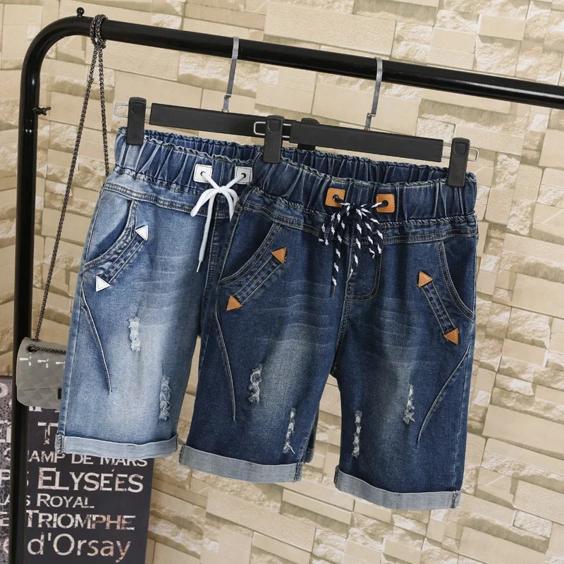 Large Size Women Fat MM Summer Students Denim Shorts Female Five Points Wide Leg Harem Trousers MZ1573 San Remo