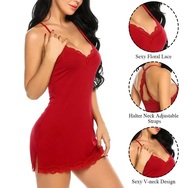 Lingerie Ladies Sleepwear Women Satin Nighties See Through Nightwear Lace Nightgowns Silk Pajamas