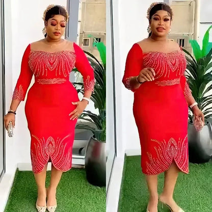 Halbarm Polyester Schwarz Rot Grün Blau Midikleid Kleider