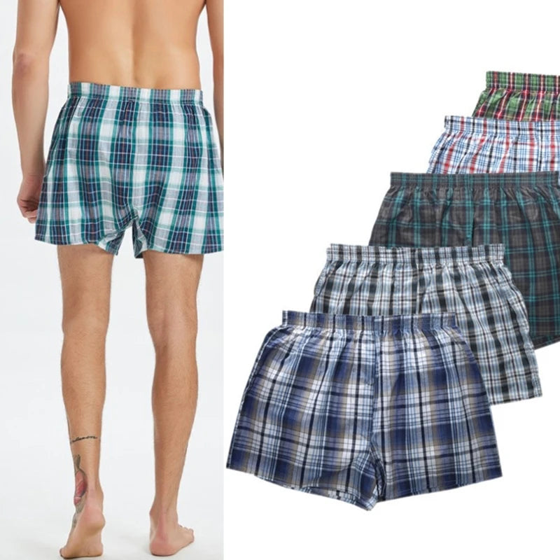 Men Soft Breathable Cotton Underwear Boxers Shorts with Button Fly Vintage Plaid Print Underpants Loose Homewear Drop Shipping San Remo