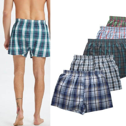 Men Soft Breathable Cotton Underwear Boxers Shorts with Button Fly Vintage Plaid Print Underpants Loose Homewear Drop Shipping San Remo