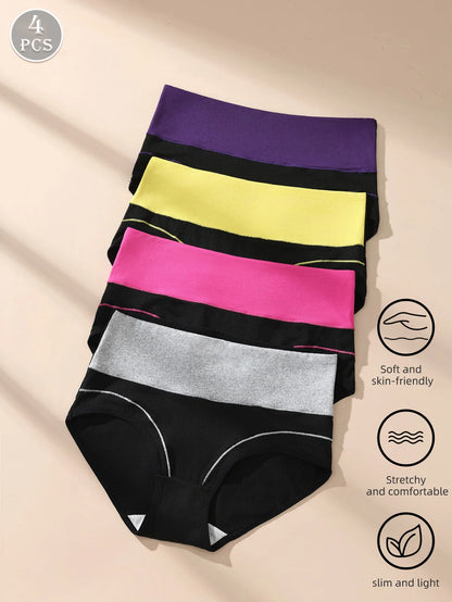 4 pcs High Waisted Tummy Tightening Women's Panties Fashionable Breathable Comfortable Shape Triangle Pants for Women
