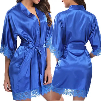 Women Sexy Robes Silk Satin Poplin Lace Robes Ladies Wedding Bridesmaid Bride Gown Kimono Solid Robe Bathrobe Sleepwear
