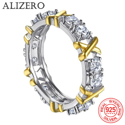 Anillo de lujo de plata de ley 925 entrelazado con circonitas AAA como regalo de compromiso para mujer.