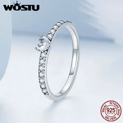 Real 925 Sterling Silver Simple Love Heart Clear Zircon