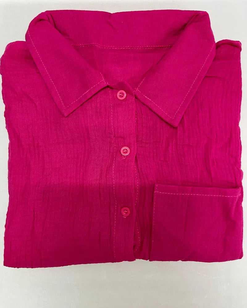 Summer Women's Suit Short Sets Outfits Muslin Suit For Women 2025 Two Piece Female Clothing Solid Button Outfits