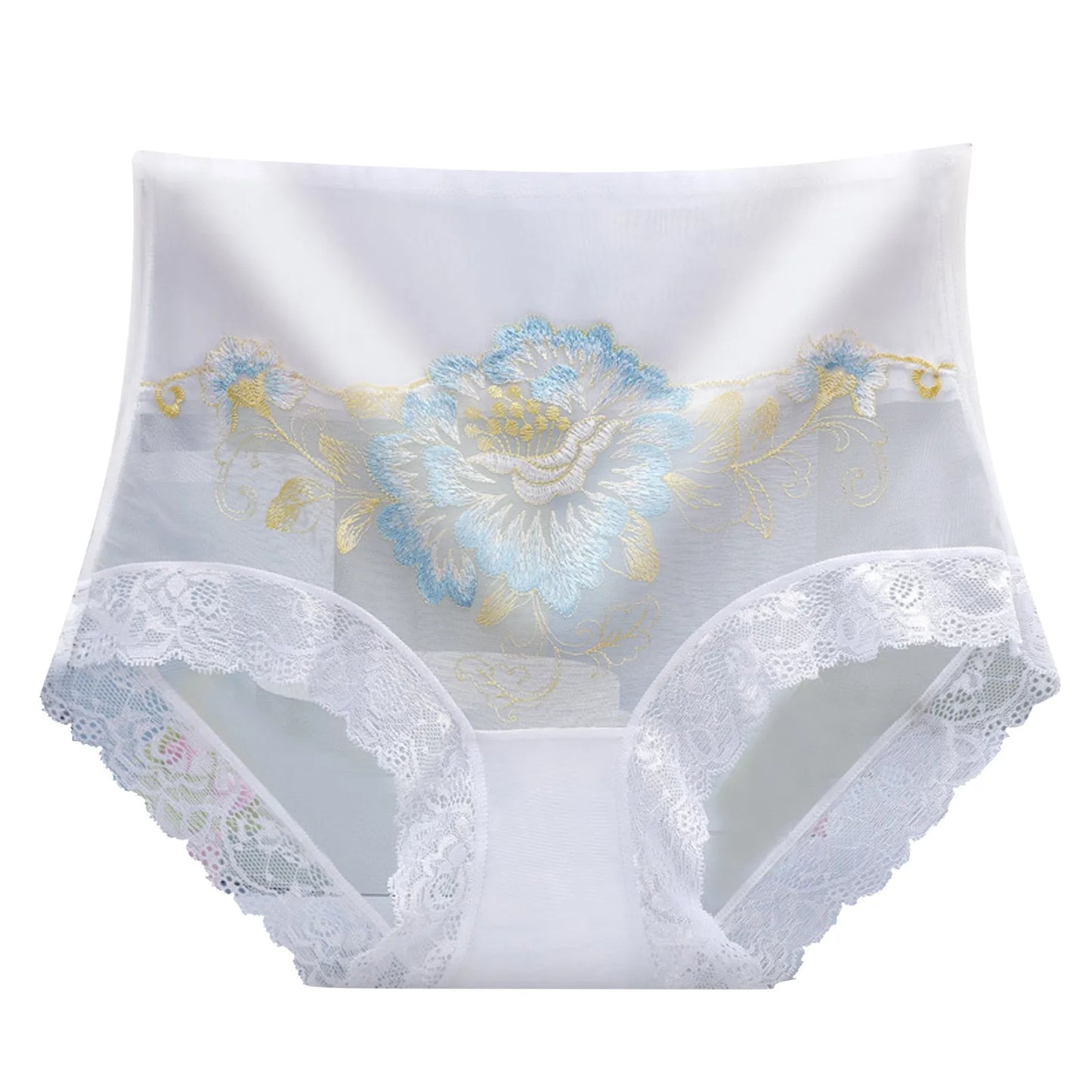 Lace Floral Embroidery Sexy Panties Women See Through Lingerie Comfortable Briefs High Waist Seamless Transparent Underwear