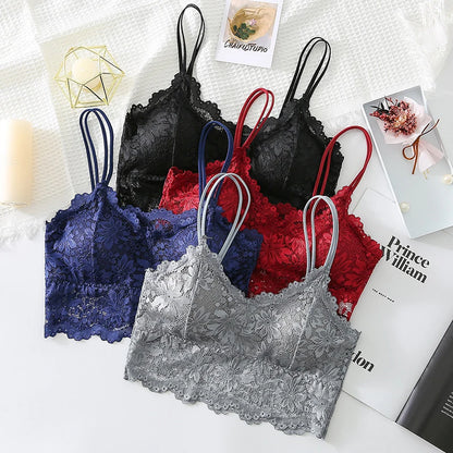 Lace Bras Top Comfortable Bralette Solid Color Vest Hollow Out Wireless