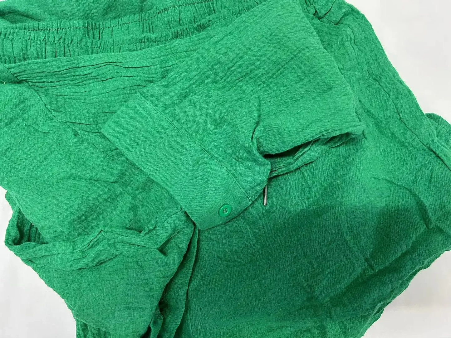 Summer Women's Suit Short Sets Outfits Muslin Suit For Women 2025 Two Piece Female Clothing Solid Button Outfits