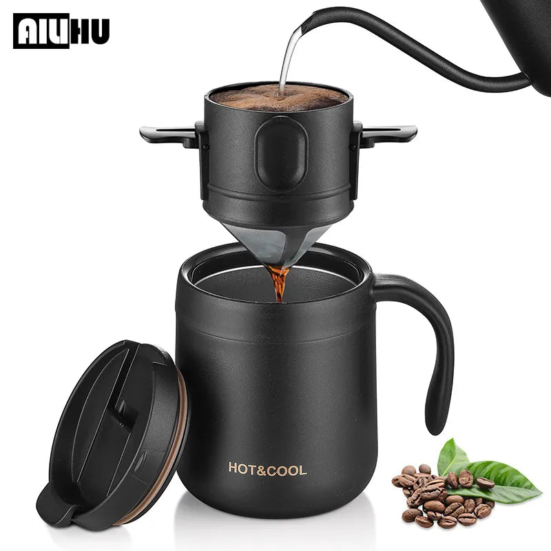 304 Stainless Steel Portable Coffee Filter Drip Coffee Tea Holder Reusable Mug Coffee Dripper Tea Cup Set Coffee Pot Coffeeware San Remo