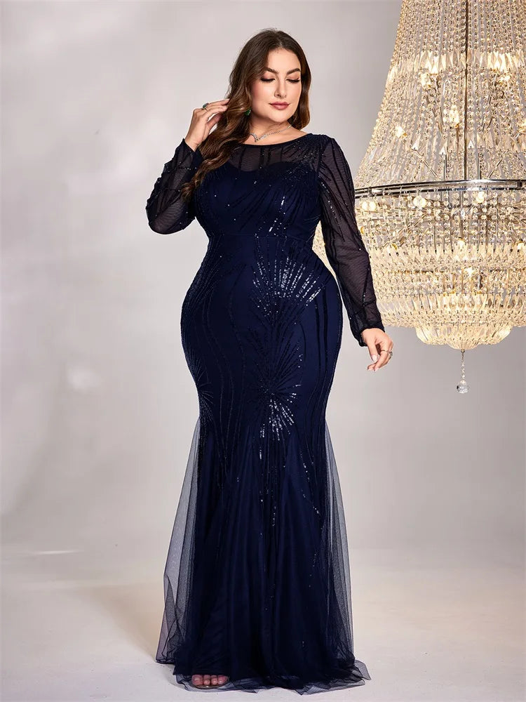 Lucyinlove Plus Size Elegant Long Sleeves Sequin Evening Dresses For Women Mermaid Formal Bridesmaid Party Maxi Prom Dress Gown San Remo Shops