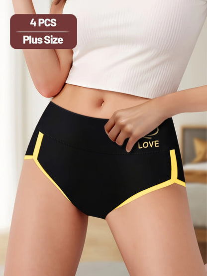 4pcs Women's Mid-Rise Briefs, soft polyester and spandex blend.