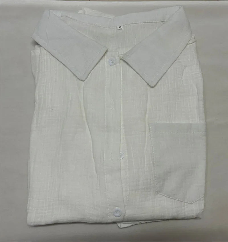 Summer Women's Suit Short Sets Outfits Muslin Suit For Women 2025 Two Piece Female Clothing Solid Button Outfits