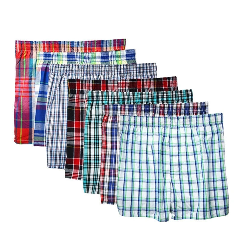 Men Soft Breathable Cotton Underwear Boxers Shorts with Button Fly Vintage Plaid Print Underpants Loose Homewear Drop Shipping San Remo