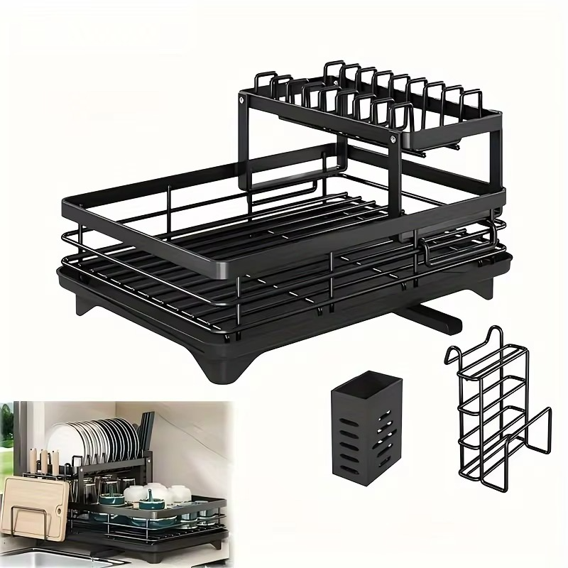 Double-tier extendable dish drainer,
