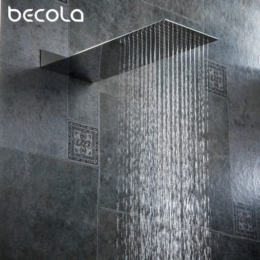 Becola Chrome&Black Bathroom Shower Nozzle Pressure Into The Wall Concealed Shower Head Ultra Thin Stainless Steel Shower Head San Remo