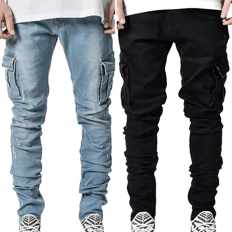 Jeans Man Pants Casual Cotton Denim Trousers Multi Pocket Cargo Pants Men Fashion Denim Trousers Men's Side Pockets Cargo jeans San Remo