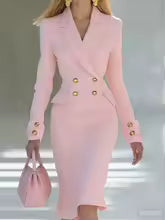 V-neck Double breasted Blazer Dress