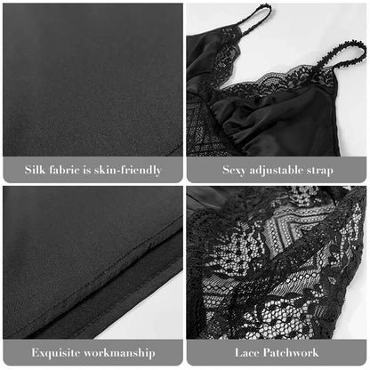 Camisón de encaje con falda de tirantes finos para mujer