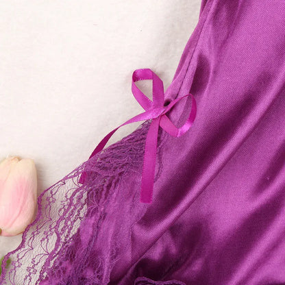 Nightgown  V Neck Lace Sleeveless Lingerie Thin Halter Backless Sleepwear