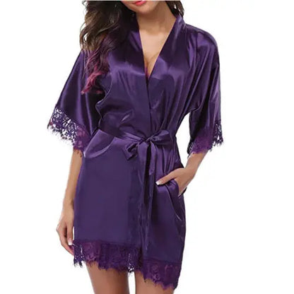 Women Sexy Robes Silk Satin Poplin Lace Robes Ladies Wedding Bridesmaid Bride Gown Kimono Solid Robe Bathrobe Sleepwear