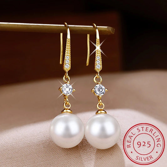 2023 new fashion s925 sterling silver gold freshwater pearl pendant earrings women's simple classic bridal wedding jewelry San Remo Shops